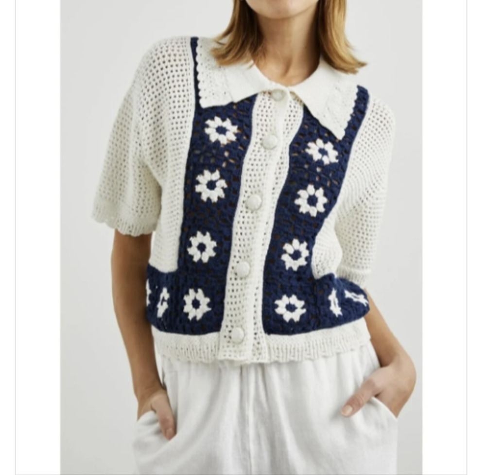Rails Milan Crochet Dasies Cardigan Sweater Granny Square Patch Knit Size Small